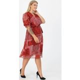 Dip Moda kadın kruvaze yaka midi boy büyük beden etnik Desenli şifon elbise DP80623