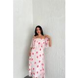 Dip Moda kadın madonna yaka desenli şifon elbise DPK017