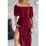 Dip Moda kadın madonna yaka piliseli şifon elbise DPK2099