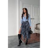 Dip Moda Kadın Mavi Desenli Asimetrik Kesim Yırtmaçlı Şifon Tam Boy Etek DPG124 - 38