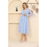 Dip Moda kadın mavi desenli şifon elbise RSSN32