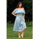 Dip Moda kadın mint yeşili kuşaklı çiçekli yazlık şifon elbise DP100371