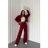 Dip Moda kadın şardonlu üç iplik eşofman takımı GTS018 - Bordo