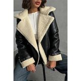 Dip Moda kadın siyah deri içi kıvırcık biker ceket DPG049