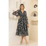 Dip Moda kadın siyah desenli şifon elbise RSSN32