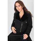 Dip Moda kadın siyah içi kürklü biker süet ceket MYLK12