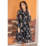 Dip Moda kadın siyah kemerli gömlek yaka şifon elbise RY0031