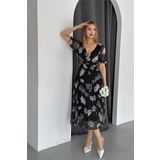Dip Moda kadın siyah yeni sezon piliseli yazlık şifon elbise DPQ005