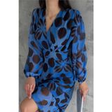 Dip Moda kadın vatkalı puantiye desenli midi şifon elbise DPK2075