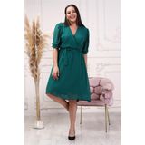Dip Moda kadın yeşil kruvaze yaka midi boy büyük beden şifon elbise DP8062