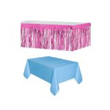 Dipak Metalik Pembe Masa Eteği 90×350Cm Tek Kullanımlık Plastik Mavi Masa Örtüsü 120×180 Cm