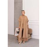 Dipmoda kadın camel tesettür üçlü triko takım NMS021