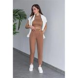 Dipmoda Kadın Camel Tokalı Ofis Pantolon Dpqns038