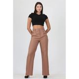 Dipmoda Kadın Camel Yüksek Bel Cepli Palazzo Kumaş Pantalon Dpela001