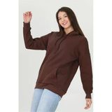 Dipmoda Kadın Kahverengi Kapüşonlu Kanguru Cepli Üç İplik Sweatshirt Fvr002