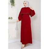 Dipmoda kadın likralı taş detaylı tesettür elbise NMS011 - Bordo - 38
