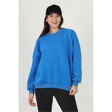 Dipmoda Kadın Mavi Oversize Bisiklet Yaka Şardonlu Sweatshirt Fvr001