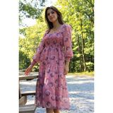 Dipmoda kadın pudra gipeli kare yaka desenli şifon elbise DP100361 - XL