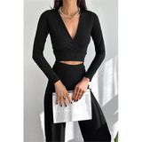 Dipmoda Kadın Salaş Pantolon Crop Ikili Takım KKLF52 - Siyah