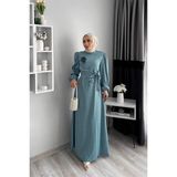 Dipmoda kadın saten taş detaylı tesettür elbise NMS050 - Mint - 44
