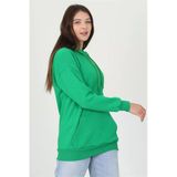 Dipmoda Kadın Yeşil Kapüşonlu Kanguru Cepli Üç İplik Sweatshirt Fvr002