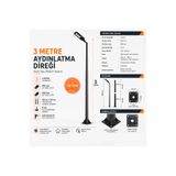 DİREKGEN 3 Metre Bahçe Aydınlatma Direği Ankrajlı Teleskopik Direk Elektrostatik Toz Boyalı