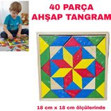 Direkstoktan 40 Parça Renkli Ahşap Tangram Zeka Oyunu - 18X18 cm Eğitici Geometrik Şekiller Montessori Puzzle Seti