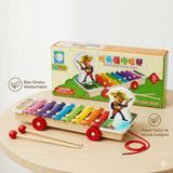 Direkstoktan Ahşap Tekerlekli Çek-Bırak Ksilofon Müzik Aleti - Hand Knock 8 Tone Music Wooden Toys