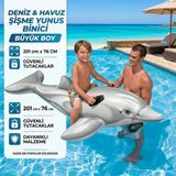 Direkstoktan Deniz ve Havuz Için Büyük Boy Tutacaklı Şişme Yunus Binici (201 cm x 76 Cm) / Intex 58539 Dolphin Ride-On