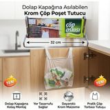 Direkstoktan Dolap Kapağına Asılabilen Krom Çöp Poşet Tutucu - Çöp Askısı - Metal Nikel Kaplama - 32 cm Boyunda