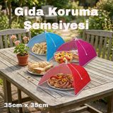 Direkstoktan 🍓 Kırmızı Puantiyeli Katlanabilir Gıda Koruma Şemsiyesi | Sinek ve Haşere Önleyici 🚫 - Koyu Pembe