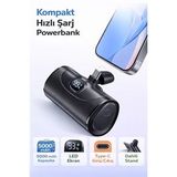 Direkt Telefona Takılan Mini Powerbank 5000 mAh – Type-C Girişli Tüm Cihazlarla Uyumlu, LED Ekranlı, Standlı