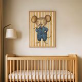Diş Fırçalayan Fare Çocuk Odası Duvar Posteri Çerçeveli Tablo Duvar Dekorasyonu - 21 x 30 - Ahşap Çerçeveli