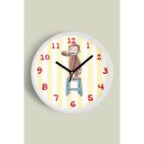 Diş Fırçalayan Sevimli Maymun Çocuk Odası Duvar Saati - 30cm - Önü Camlı Beyaz Kasa, JH0865S30BKP