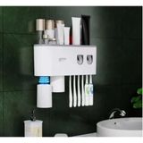 Diş Fırçası Tutucu 6 gözlü ve Ikili Duş Sabunlu Dispenser - Dikdörtgen Plastik Dağıtıcı, 23 cm, 400 ML, Gri - Banyo & Kişisel Bakım Dolu Dolaplar ve Dispenserler