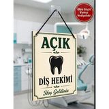 Diş Hekimi Açık Kapalı Tabelası Çift Taraflı Mdf 15X20CM - Ultra Güçlü Vantuz Hediyeli / Diş Hekimi Cam Kapı Askı Tabelası - 15x20 cm