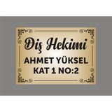Diş Hekimi Isim Tabelası , Kişiye Özel Isim Baskısı Yapılabilir, Aliminyum Gold Parlak Levha 19X26CM - aynalı gold - 19 x 26 cm