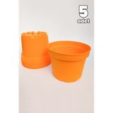 Dış Mekan Büyük Saksı Plastik 5 Adet Yuvarlak Turuncu Tekpar
