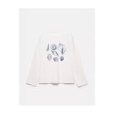 Disante %100 Pamuk Oversize Fit Deniz Kabuğu Baskılı - Bisiklet Yaka Uzun Kollu T-shirt