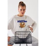 Disante %100 Pamuk Oversize Fit Pancake Baskılı - Bisiklet Yaka Uzun Kollu T-shirt