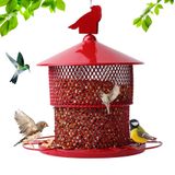 Dışarıda Asmak için Metal Kuş Besleyiciler, Kuş Besleyici Sincap Koruması, 4 lb Büyük Kapasiteli, Ağ Tüpü Demir Dış Mekan Finch Kardinal için Yabani Kuş Besleyici (Kırmızı)
