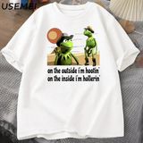 Dışarıda Ben Hootin Kurbağa T-Shirt Komik Meme T Shirt O Boyun Grafik T Shirt Erkek Giyim Har 2945 - Beyaz