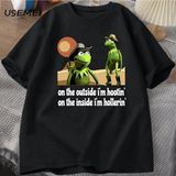 Dışarıda Ben Hootin Kurbağa T-Shirt Komik Meme T Shirt O Boyun Grafik T Shirt Erkek Giyim Har 2945 - Siyah - L