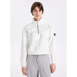 Discovery Expedition Beyaz Kadın Dik Yaka Relaxed Baskılı Sweatshirt D5WL-SWT3580