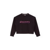 Discovery Expedition Bisiklet Yaka Crop Baskılı Sweatshirt, M, 5003162308, Siyah, kadın