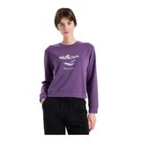 Discovery Expedition Bisiklet Yaka Relaxed Baskılı Sweatshirt, S, 5003276514, Mor, kadın