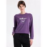 Discovery Expedition Bisiklet Yaka Relaxed Baskılı Sweatshirt, XS, 5003276514, Mor, kadın
