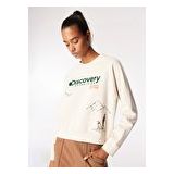 Discovery Expedition D4WL-SWT3035 Açık Bej Kadın Bisiklet Crop Baskılı Sweatshirt