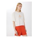 Discovery Expedition D5SL-TST3508 Beyaz Bisiklet Yaka Relaxed Baskılı Kadın T-Shirt