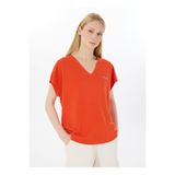 Discovery Expedition D5SL-TST3544 Nar Çiçeği V Yaka Relaxed Düz Kadın T-Shirt